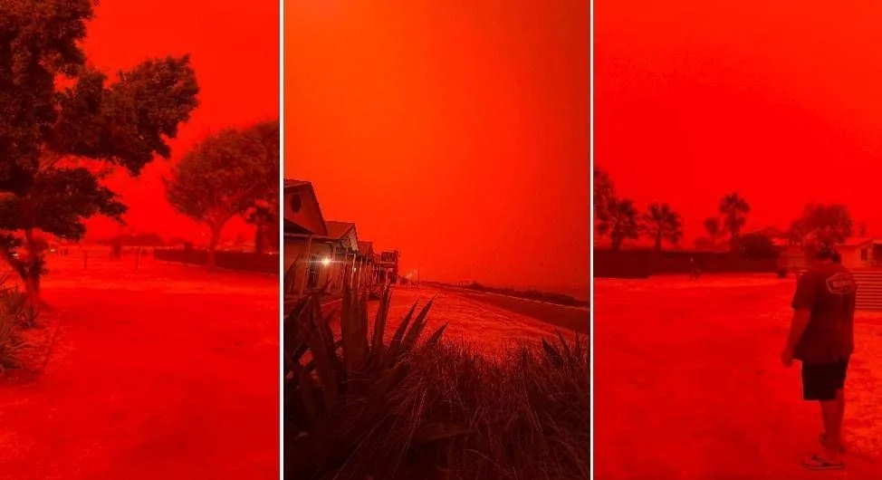 Céu vermelho na Austrália: o efeito do Ciclone Narelle que tingiu Shark Bay de vermelho-sangue