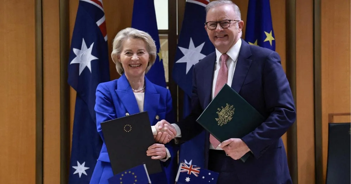 UE e Austrália selam acordo: 99% dos direitos aduaneiros eliminados e novo eixo estratégico