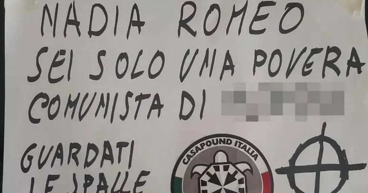Rovigo: cartaz com ameaças à deputada Nadia Romeo e símbolo da CasaPound gera denúncia do PD