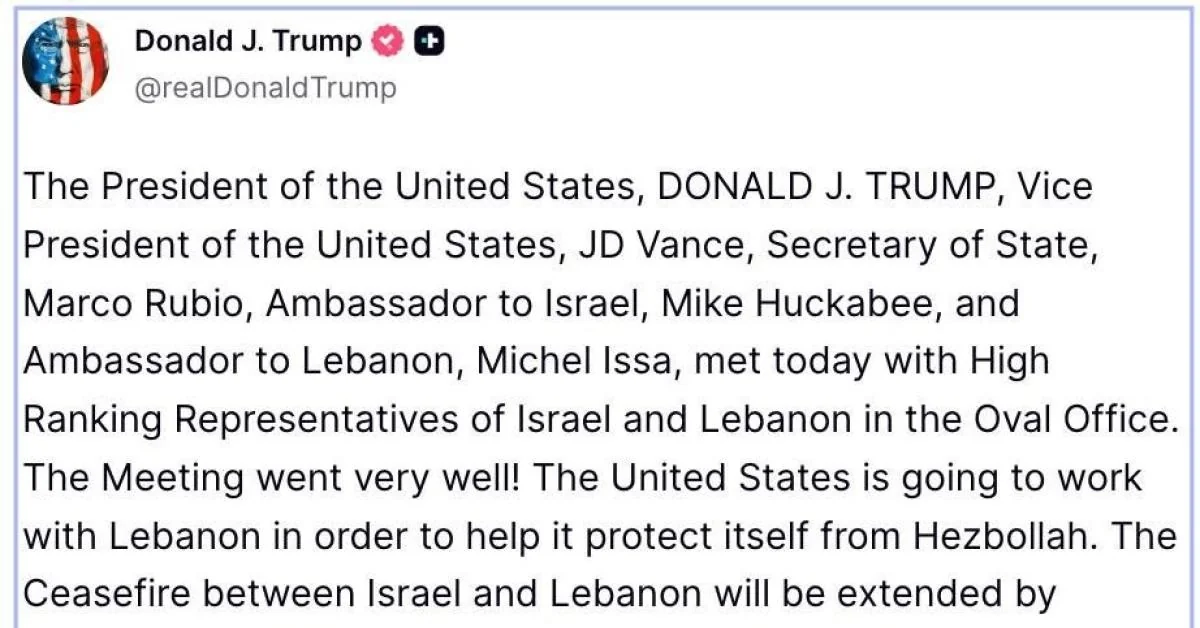 Trump anuncia extensão do cessar-fogo entre Israel e Líbano por 3 semanas enquanto IDF mantém ocupação no sul