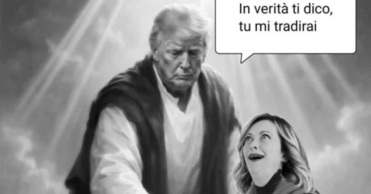 Trump gerado por IA como figura religiosa: memes virais, alfinetadas ao Ocidente e a aparição de Meloni como 'Judas'