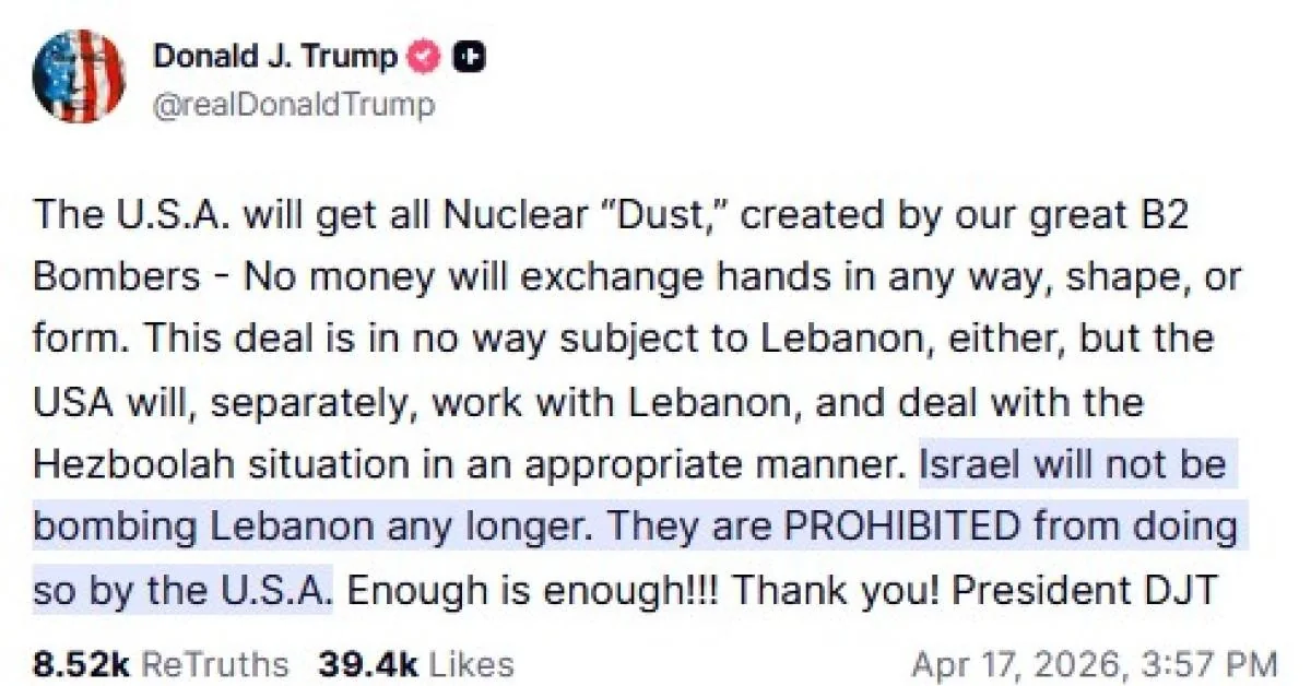 Tregua Israel-Líbano: Trump proíbe bombardeios, deixando Netanyahu «scioccato» — tensão interna em Tel Aviv