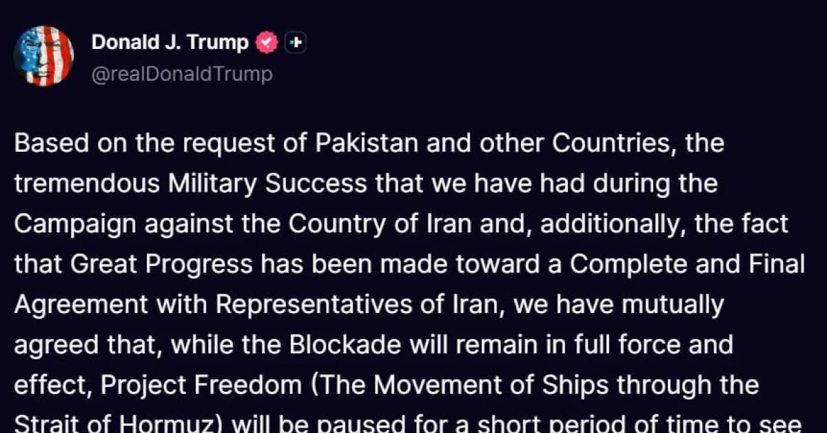 Trump ordena pausa temporária no Project Freedom no Estreito de Hormuz enquanto negociações com o Irã avançam