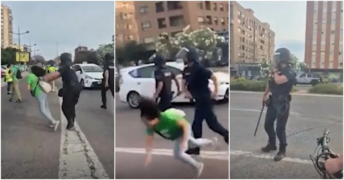 Empurrão em Valência: policial derruba aposentada em protesto escolar e ela fratura o septo nasal