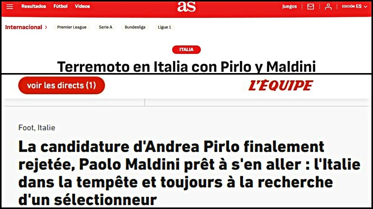 Caos na comissão técnica da Itália: imprensa europeia repercute candidaturas de Pirlo e Maldini