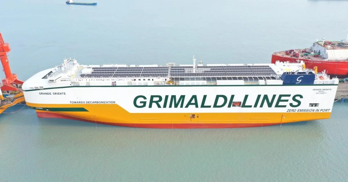 Grimaldi recebe a 12ª PCTC “Grande Oriente” ammonia-ready: 9.000 CEU, 5 MWh e redução de 50% no consumo