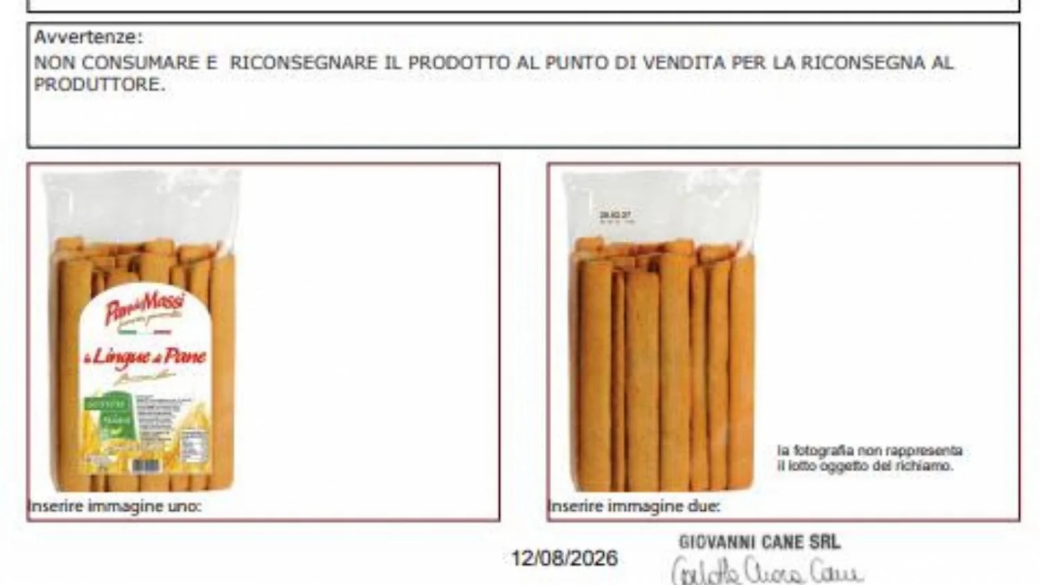 Ago metálico nos grissini 'lingue di pane' da Pan dei Massi: lote 30.11.26 é retirado do mercado