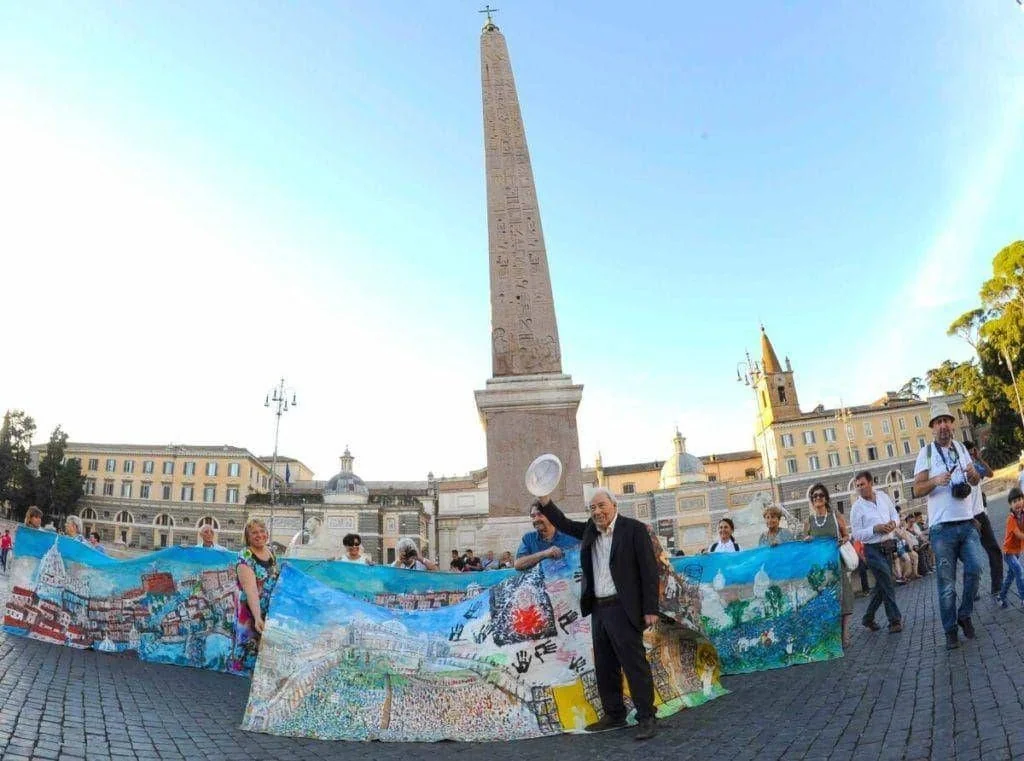 Carlo Riccardi e a MaxiTela que, há 40 anos, transformou o obelisco da Piazza del Popolo em obra aberta