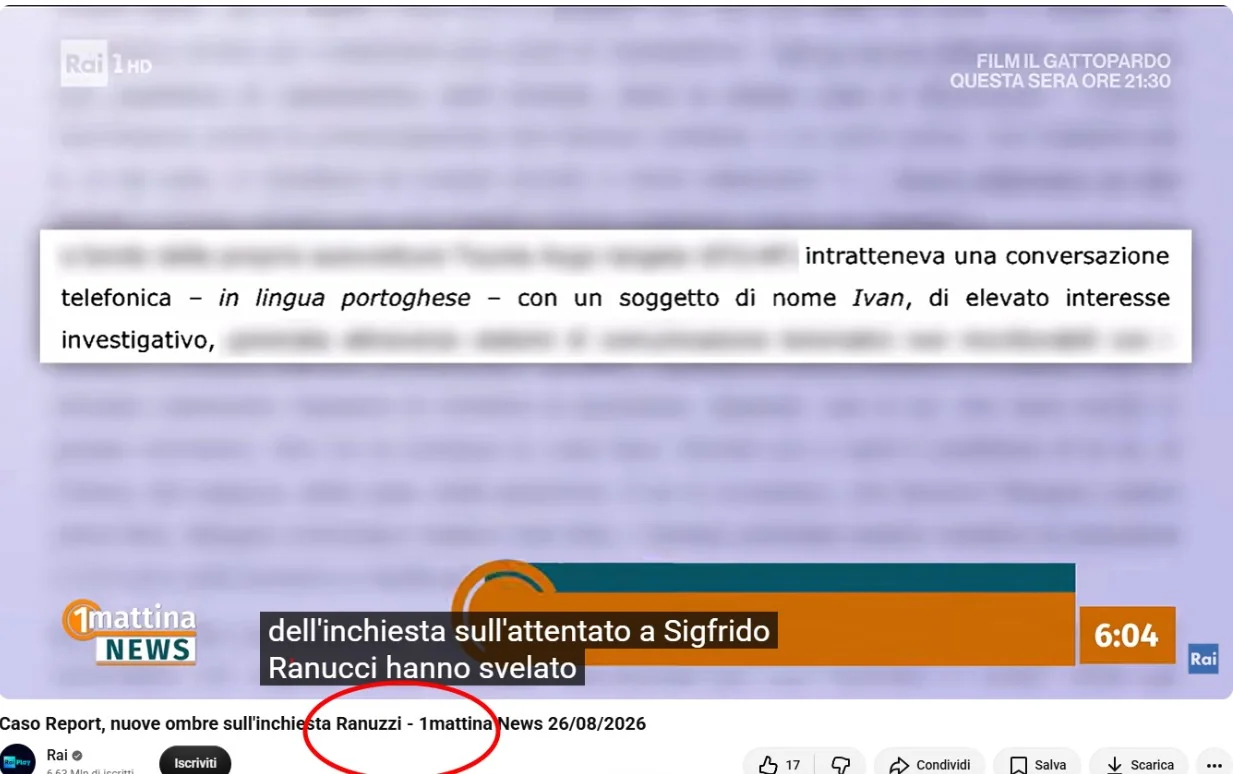 Gafe da RaiPlay transforma Ranucci em 'Ranuzzi' no YouTube e provoca onda de ironia