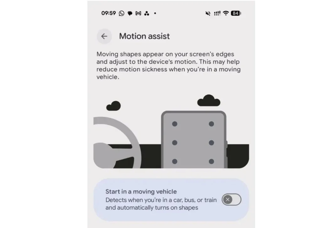 Google lança Motion Assist no Android 17 para combater o mal de carro com 'pallini' na tela