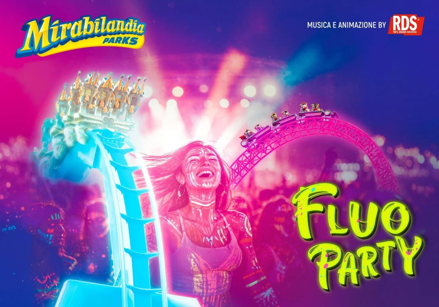 Mirabilandia acende a noite com o Fluo Party e RDS: a festa fluorescente do verão