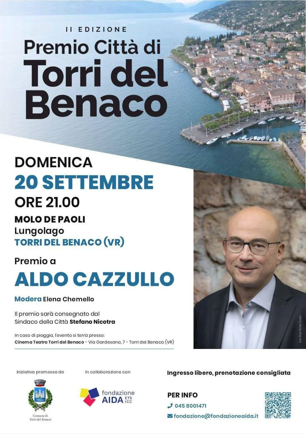 Aldo Cazzullo recebe o Prêmio Città di Torri del Benaco: memória, Dante e São Francisco às margens do Garda