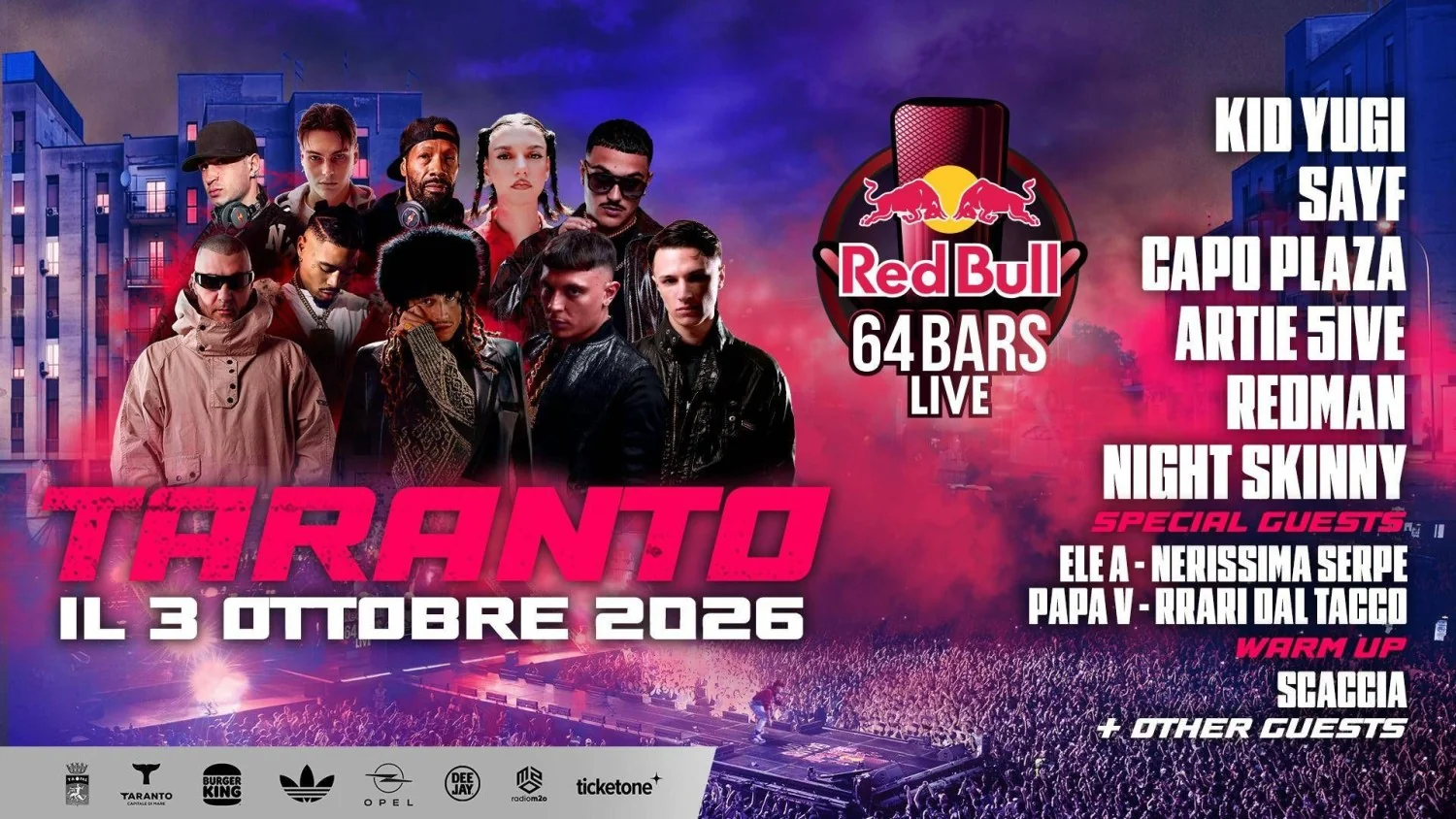 Red Bull 64 Bars Live em Taranto: sold out e novos special guests Nerissima Serpe, Papa V e Ele A