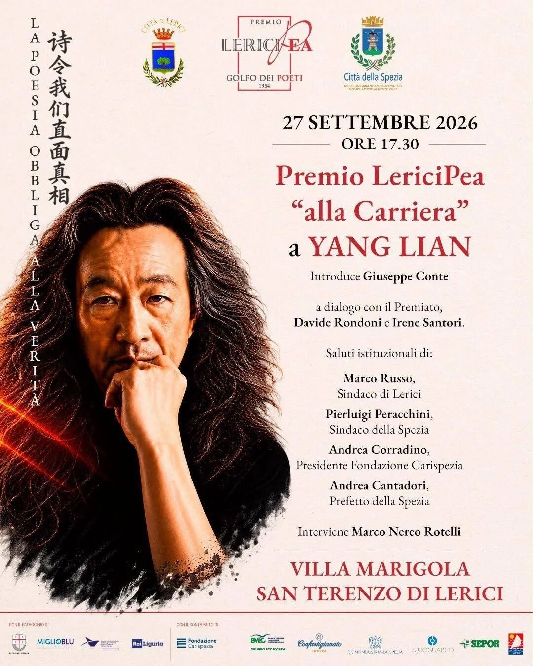 Yang Lian recebe o Prêmio LericiPea: voz central da poesia contemporânea na Villa Marigola