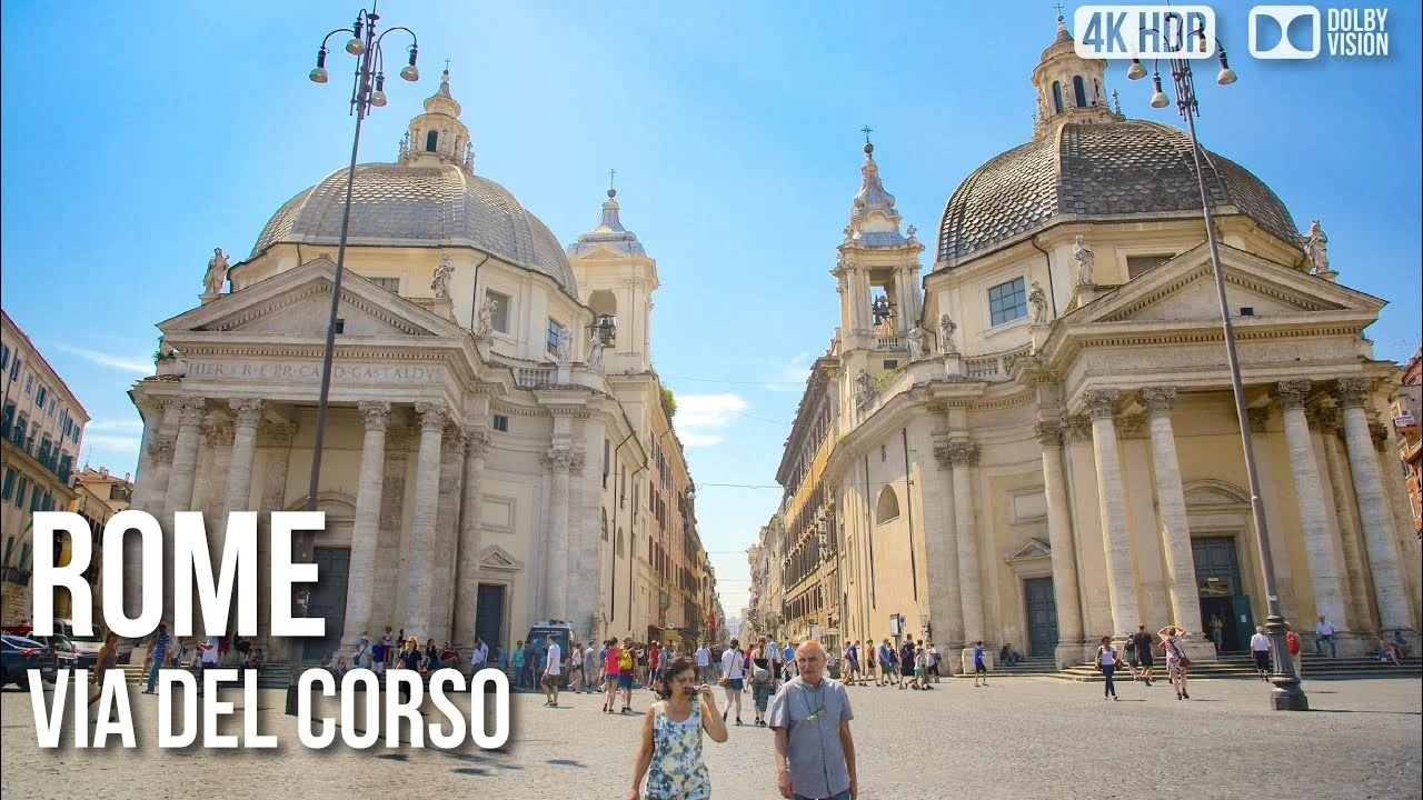 Passeio a Pé pela Via del Corso em Roma: compras, história e 4K HDR